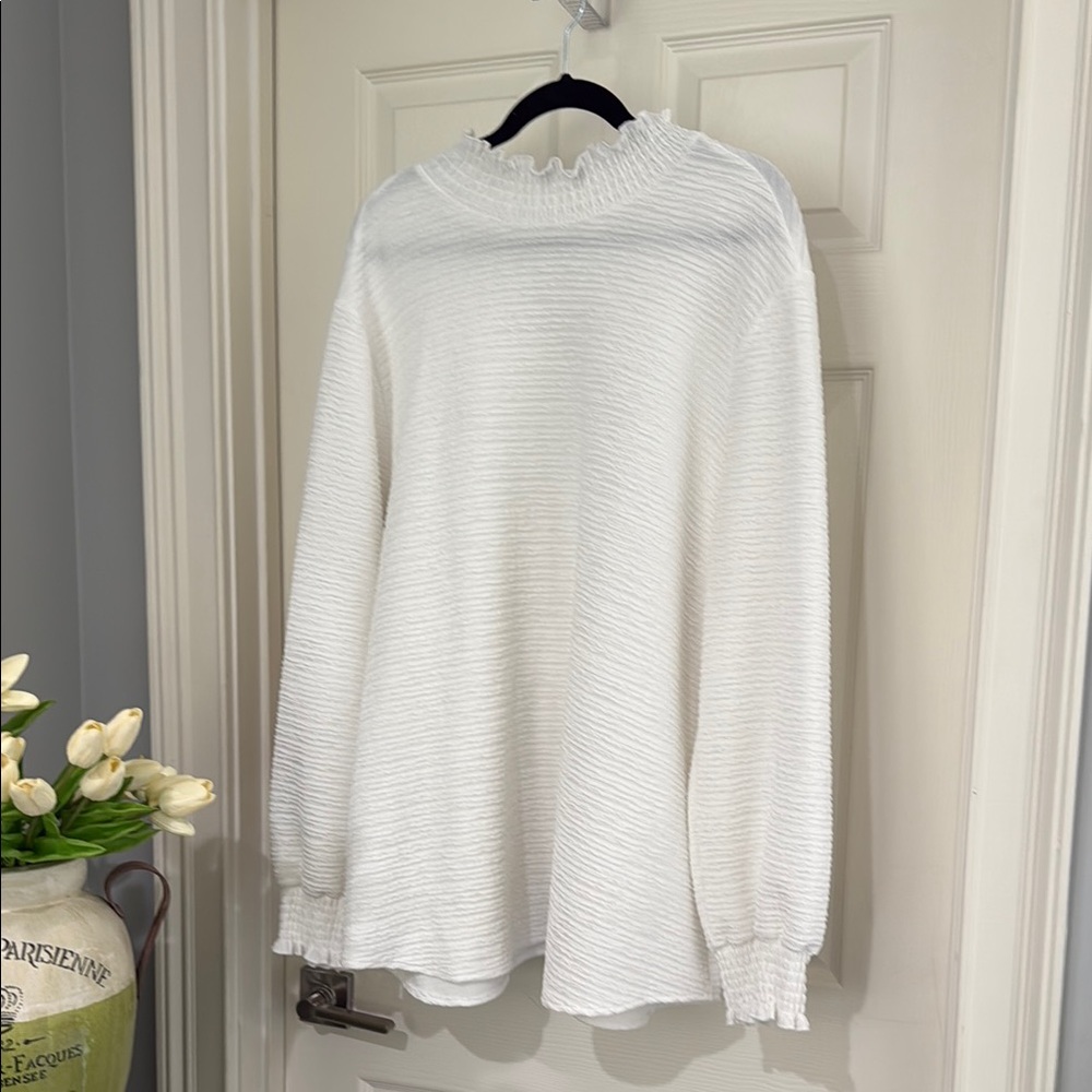 White Textured Long Sleeve Top